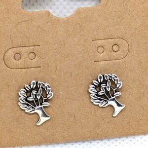 New Tree of Life Earrings Small Silver Tone Studs Boho Bohemian